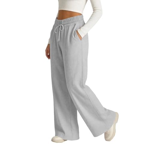 Rseomihvy Women's Cotton Linen Pants Summer Straight Wide Leg Trousers Drawstring Elastic Waist Loose Beach Vacation Outfits Gray — view 5