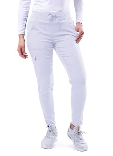 Adar Pro Scrubs for Women - Ultimate Yoga Jogger Scrub Pants - P7104T - White - L