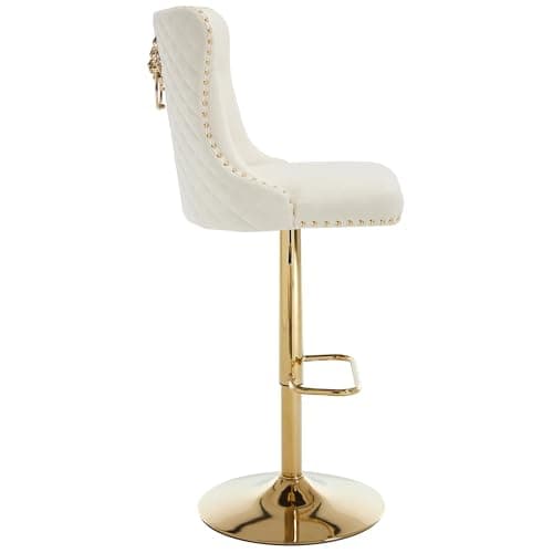 Chummaven Bar Stools Set of 2 Velvet Swivel Kitchen Counter Chairs with Tufted High Back Modern Upholstered Gold Barstools with Lion Pull Ring/Golden Base for Dining Room/Home Bar/Kitchen, Cream — view 4