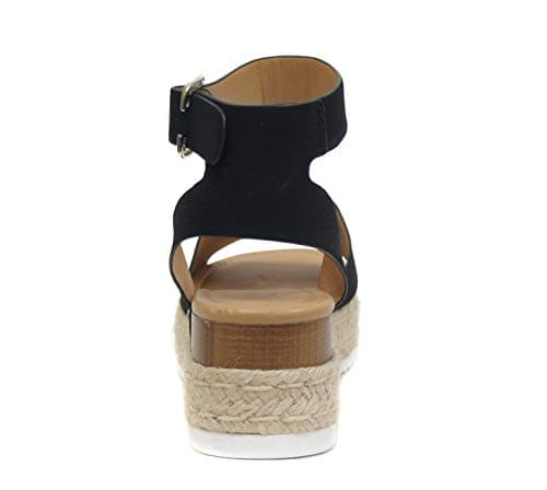 Soda Topic Open Toe Buckle Ankle Strap Espadrilles Flatform Wedge Casual Sandal (Black, 8) — view 6