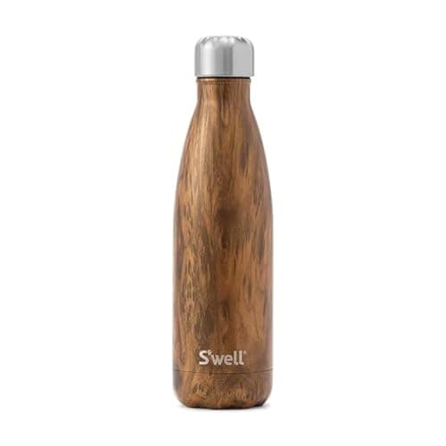 S'well Stainless Steel Water Bottle (Wood Collection Teakwood, 17oz/500ml)