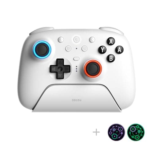 8BitDo Ultimate 2 Bluetooth Controller with TMR Joysticks, Switchable Hall Effect/Tactile Triggers, Vibration, Motion Control, RGB Fire Ring and Back Buttons for Switch/Switch 2 & Windows PC - White