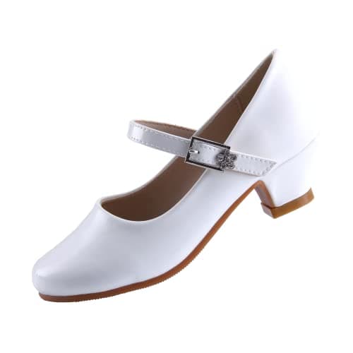 EIGHT KM Girls High Heel Dress Shoes Mary Jane Princess Wedding Party Pump Shoes EKM7015 Patent Leather White Size 3 US Big Kid
