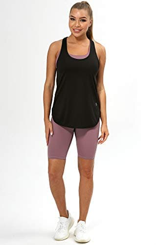 icyzone Workout Tank Tops for Women - Athletic Yoga Tops, Racerback Running Tank Top (M, Black/Denim)