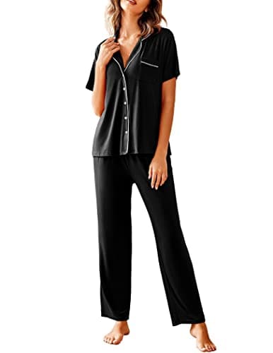 Avidlove Womens Comfort Pajama Set Short-Sleeve with Long Pjs Pants Soft Sleepwear,Medium,Black Pj