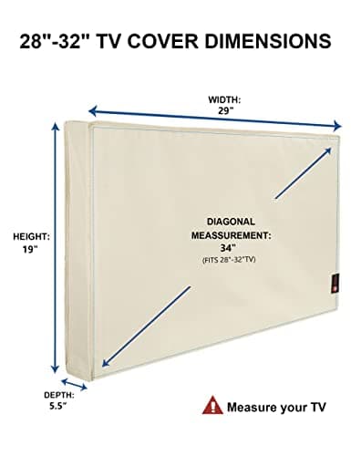 iBirdie Outdoor TV Cover 28 to 32 inch Weatherproof, Cover Size 29''L x 19''H, Waterproof for Outside Flat Screen 28 to 32 inch TV, Beige, 600D Thick Fabric Screen Protector with Bottom