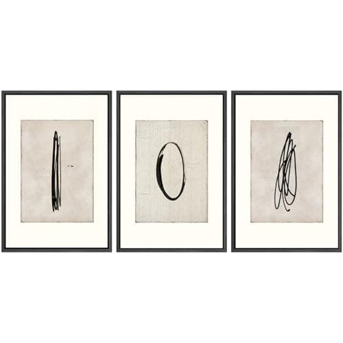 SIGNWIN Framed Canvas Print Wall Art Set Mid-Century Modern Paint Strokes Abstract Shapes Illustrations Modern Art Decorative Multicolor for Living Room, Bedroom, Office - 24"x36"x3 Black