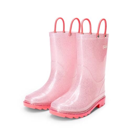 DREAM PAIRS Kids Rain Boots Glitter Boys Girls with Easy-on Handles Sparkly Waterproof Boots Outdoor Playing Rain Boots Toddler Unisex-Child,Size 1 Little Kid,Pink,KKEMRB2501