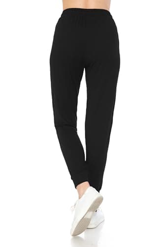Leggings Depot Womens Classic Jogger Pants - Track Cuff Sweatpants with Pockets, Black, Medium — view 2