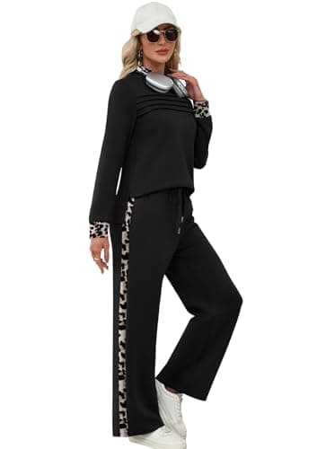 WIHOLL Business Casual Outfits for Women 2 Piece Workout Sets 90s Travel Country Concert Outfits Going Out Fall Winter Tracksuits Seniors Pajamas Clothing Leopard M — view 3
