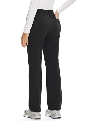 COZYFIT Straight Leg Scrub Pants for Women, Drawstring Soft Stretch, Anti-Wrinkle Women's Scrub Pants with 6 Pockets,Black,L — view 2