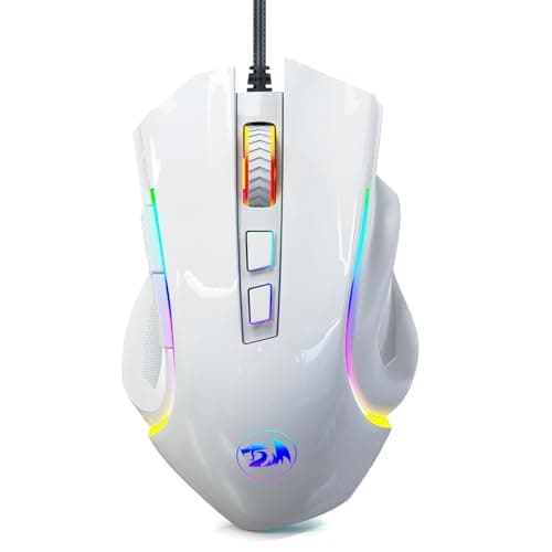 Redragon M602 RGB Wired Gaming Mouse RGB Spectrum Backlit Ergonomic Mouse Griffin Programmable with 8 Backlight Modes, Up to 7200 DPI for Windows PC Gamers (White)