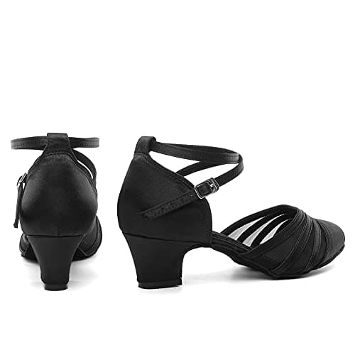 DKZSYIM Women's Satin Latin Dance Shoes Close Toe Ballroom Performance Dancing Shoes,YCL189-Black-6,US 6.5 — view 8