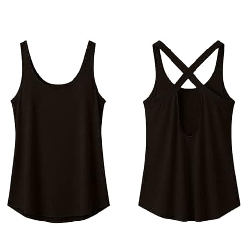 Tank Tops for Women Fashion Cross Backless Workout Crewneck Sleeveless Racerback Shirts Open Back Athletic Clothes Ladies Tank Tops Black X-Large — view 4