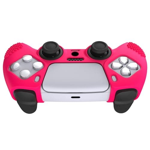 eXtremeRate PlayVital 3D Studded Edition Anti-Slip Silicone Cover Skin for ps5 Controller, Soft Rubber Case Protector for ps5 Wireless Controller with 6 Black Thumb Grip Caps - Bright Pink — view 5