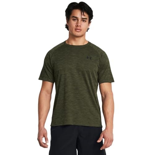 Under Armour Men's Tech Textured Short Sleeve T Shirt, (390) Marine Od Green / / Black, Large