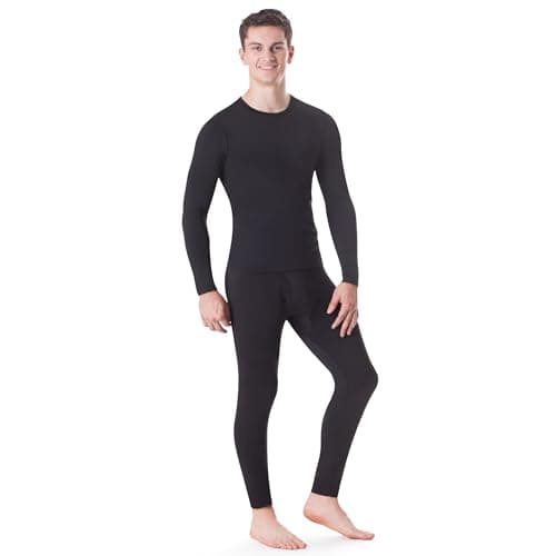 Rocky Thermal Underwear Men Long Johns Men Thermal Underwear Thermals Mens Base Layer Mens Thermals Top and Bottom Set (Black, Large, Standard Weight - 185 GSM, One Pack)
