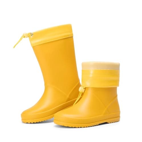 DREAM PAIRS Kids Rain Boots Boys Girls Lightweight Boots Waterproof Easy-on Outdoor Playing Rain Boot Toddler Unisex-Child,Size 12 Little Kid,Yellow,SDRB2401K