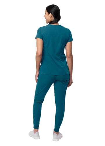 Adar Pro Movement Booster Scrub Set For Women - Sweetheart V-Neck Top & Yoga Jogger Pants - P9400 - Caribbean Blue - L