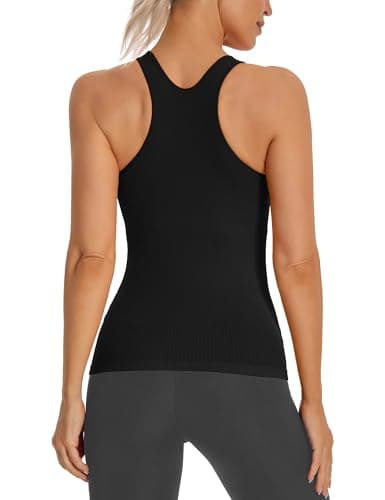 MathCat Seamless Workout Tank Tops for Women with Built in Bra, Spaghetti Strap Padded Gym Tops, Racerback Sports Athletic Slim Yoga Shirts Camisole Black — view 3