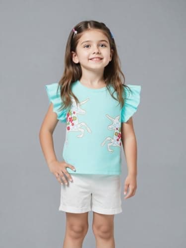 Winzik Girls Shirts Toddler Girl Short Sleeve T Shirt Kids Unicorn Flamingo Tee Tops Summer Clothes 18M-7Y(3-4T, Ladybird Flamingo Unicorn) — view 2