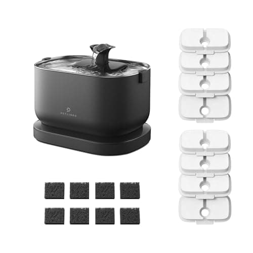 Bundle of PETLIBRO Cat Water Fountain, Cordless Pet Water Fountain Battery Operated+8 Packs Replacement Filters for Dockstream Cat Water Fountain WF005 WF115 WF105, 4 Months Set of Replacement Filters
