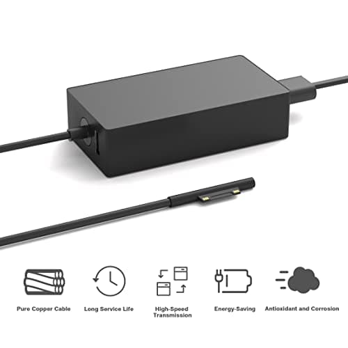 YBRUZRUB 65W Surface Pro Charger Compatible with Microsoft Surface Laptop 2 3, Surface Pro X 11 10 9 8 7 6 5 4 3, Surface Go 2 Go 3, Surface Book 1 2 Microsoft Surface Charger Power Supply Adapter — view 3