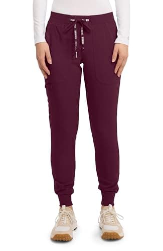 Med Couture Scrub Pants for Women Jogger Pant with 5 Pockets, Lightweight, Ultra Soft, 2-Way Stretch Fabric - MC7710, M, Wine