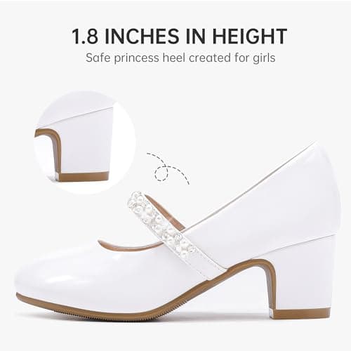 LAURMOSA White Dress Shoes Kids Girls Princess Heel Easter Church Flower Girl Shoes for Wedding Party Formal Girls Baptism Flats First Communion Shoe Size 1 Big Kids(CAL1039PaWhite 1) — view 4