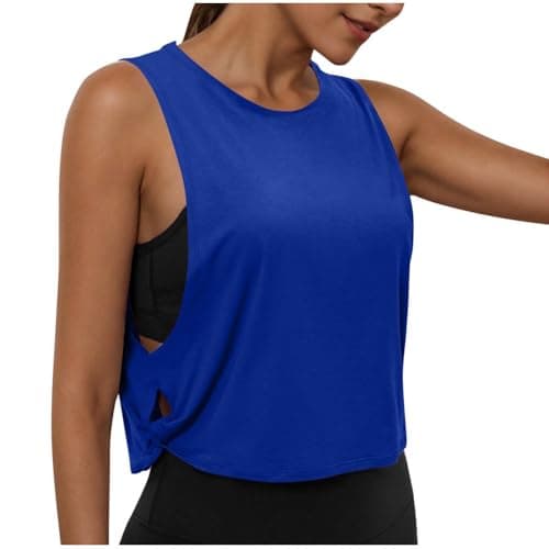 Workout Tank Tops for Women Sleeveless Cropped Muscle Tanks Knot Side Running Yoga Gym Sports Shirts Athletic Clothes