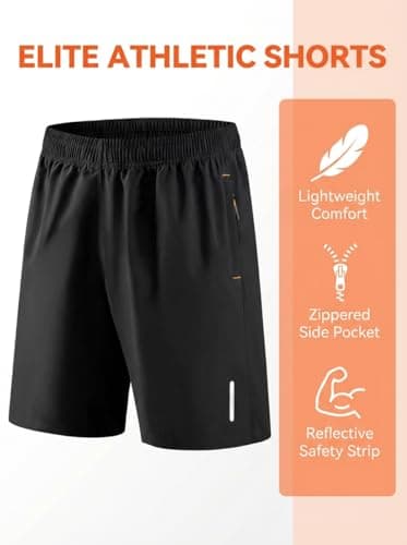 Men's Casual Shorts Elastic Waist with Pockets for Gym Running Sports Black — view 2