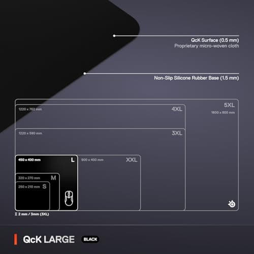 SteelSeries QcK Large Gaming Mousepad — Black — Non-Slip Silicone Rubber Base — Peak Tracking and Stability — Optimized for Gaming Sensors — 490 mm x 420 mm — FPS, MOBAs, RTS, MMO — view 4
