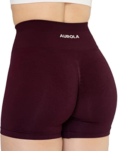 AUROLA Seamless Scrunch Short Women Workout Yoga Shorts High Waist Biker Shorts for Running Exercise (M, Black Cherry)