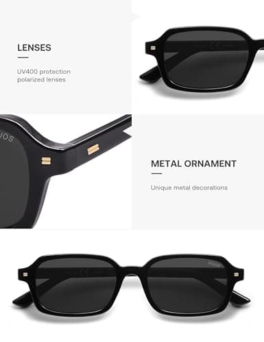 SOJOS Trendy Rectangle Polarized Sunglasses Womens Mens, Small Retro Fashion Thin Slim Square Sunnies SJ2610, Black/Grey — view 3