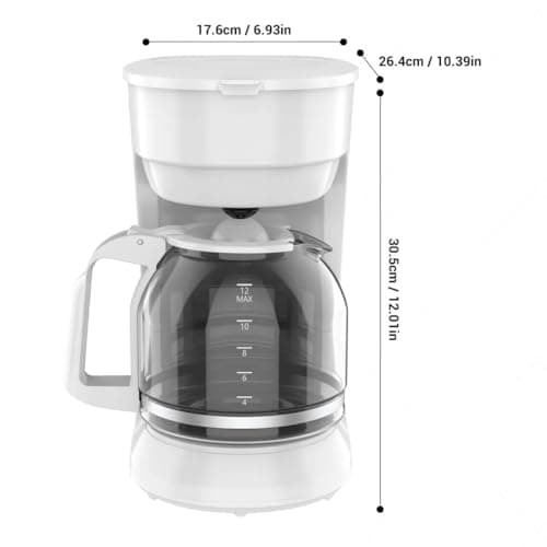 12-Cup Coffee Maker with Easy On/Off Switch, Easy Pour, Non-Drip Carafe with Removable Filter Basket,Keep Hot Plate,Clear Water Level Window Coffee Machine, Black (White) — view 4