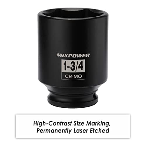 MIXPOWER 1/2" Drive Deep Impact Socket, CR-MO, 1-3/4 inch, 6 Point, Axle Nut Impact Grade Socket for Easy Removal — view 4