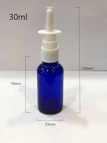 Nasal Spray Bottle Empty 1 oz Nasal Sprayer - 0.12cc per Spray! Empty, Glass, Refillable, Travel Sized, Quality Glass for Saline Applications! (2 blue bottles)