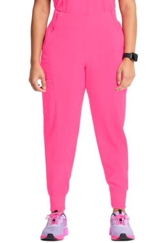 Infinity Women's Scrub Jogger Pants Mid Rise Bottoms with 5 Pockets, Moisture Wicking & 360° Stretch Fabric - CK110AP, M Petite, Carmine Pink