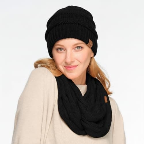 C.C Exclusives Cable Knit Beanie - Thick, Soft & Warm Chunky Beanie Hats (HAT-20A) (Black) — view 3
