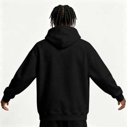 THMENKHT Fleece Hoodie Men Oversized Fall Sweatshirt Winter Cozy Tall Hooded Collar Drawstring Pullover With Pockets Black L — view 4