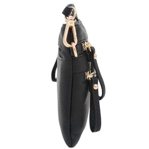 FashionPuzzle Multi Zipper Pocket Small Wristlet Crossbody Bag (Black) — view 5