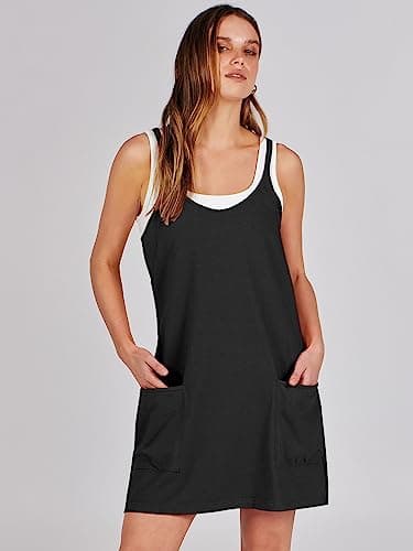 ANRABESS Women Athletic Dress Summer Tennis Workout Active Sports Mini Romper Dress Built in Shorts Travel Vacation Clothes Black X-Smal — view 6