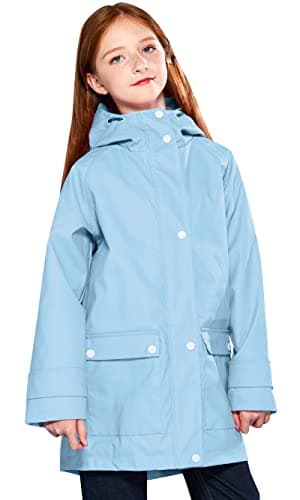 SOLOCOTE Kids Rain Jacket Hooded Lined Rubber RainCoats for Girls Boys Waterproof Windproof, 180806 Light Blue 9-10Y