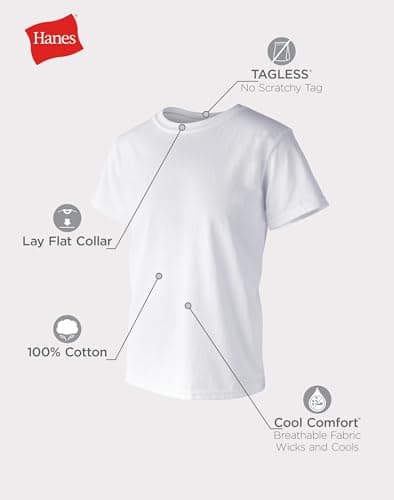 Hanes boys 4 Pack Crew T Shirt, White, Small US