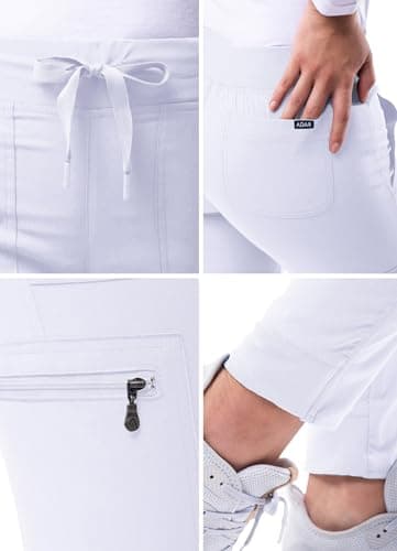 Adar Pro Scrubs for Women - Ultimate Yoga Jogger Scrub Pants - P7104T - White - L — view 3