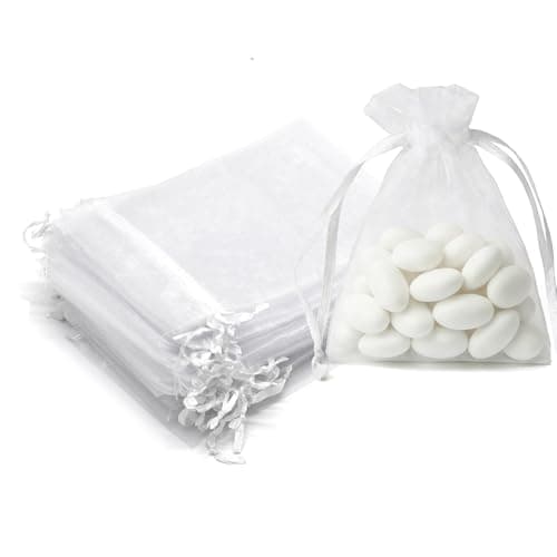 Bezall 50Pcs White Organza Bags 3x4 Inch, Sheer Wedding Party Favor Bags with Drawstring, Jewelry Gift Bags Christmas Candy Pouches