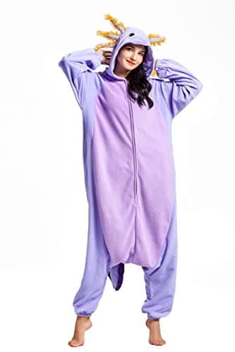 DELEY Unisex Axolotl Costume Adult Onesie, One Piece Pajamas, Halloween Cosplay Costumes Homewear Jumpsuit,Animal Onesie, Lavender, Large — view 3
