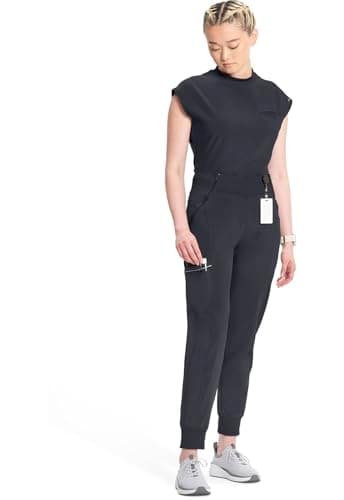 Infinity Women's Scrub Jogger Pants Mid Rise Bottoms with 5 Pockets, Moisture Wicking & 360° Stretch Fabric - CK110AT, L Tall, Pewter — view 3