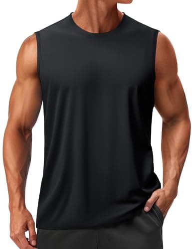 TACVASEN Sleeveless Shirt Men Tank Tops Mens UPF 50+ Sun Shirts UV Protection Tank Top Men's Athletic Tank Tops SPF 50+ Swim Shirt Black