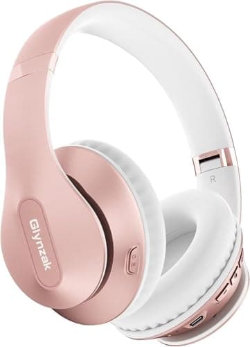 Glynzak Wireless Bluetooth Headphones Over Ear 65H Playtime HiFi Stereo Headset with Microphone and 6EQ Modes Foldable Bluetooth V6.0 Headphones for Desktop Computer Laptop Rose Gold